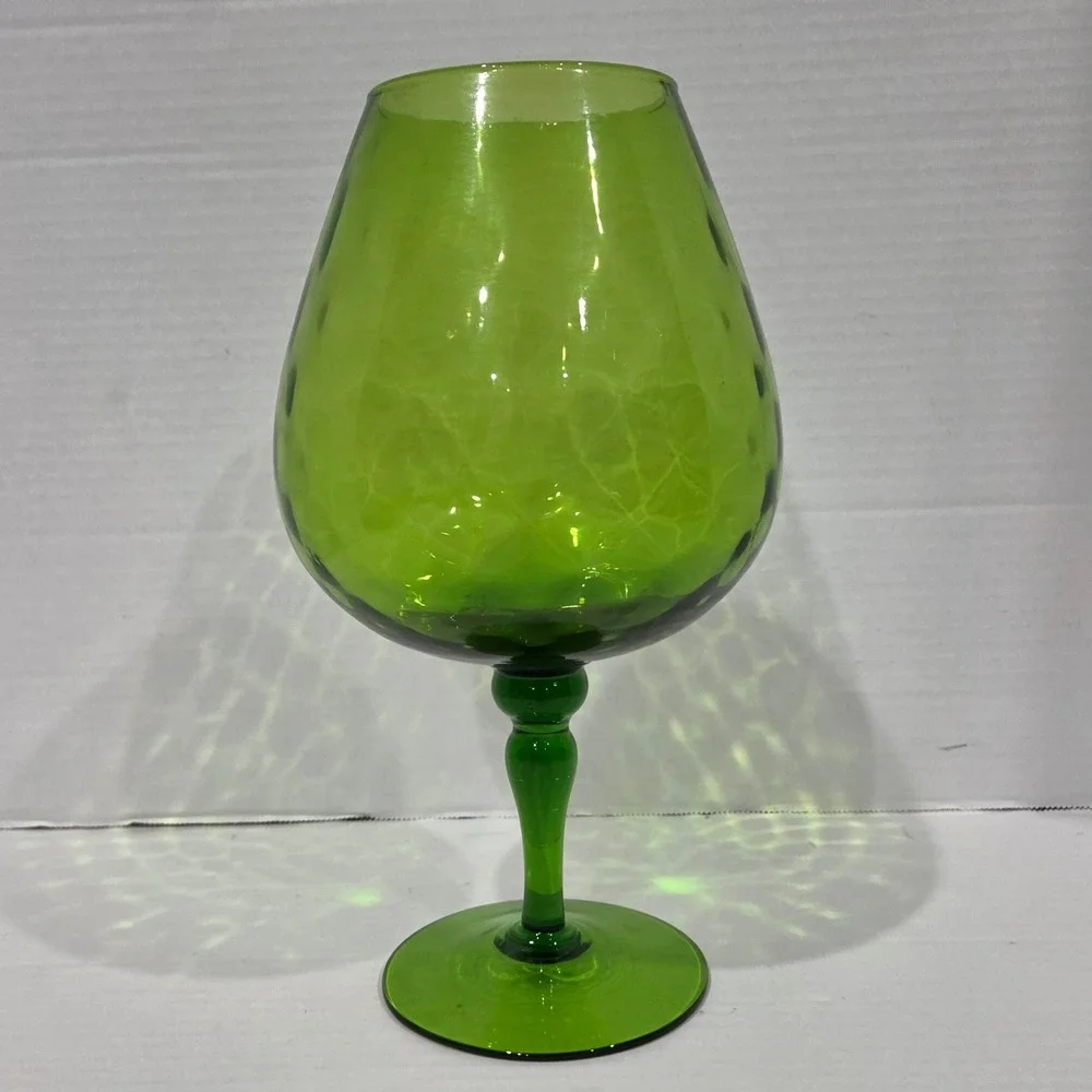 Vintage Green Glass Brandy Snifter Vase Mid Century Modern Oversized 10.5 inch